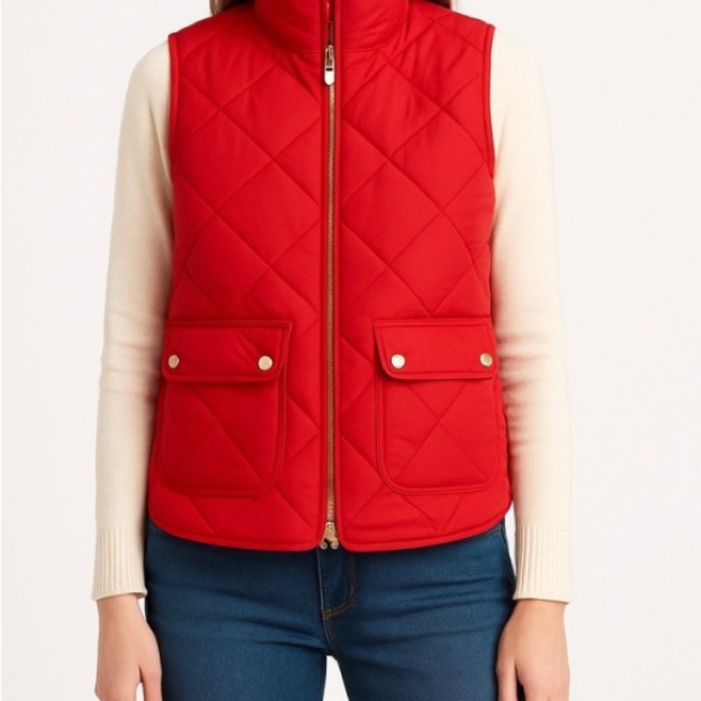 J.Crew Red Quilted Women's Vest Size M